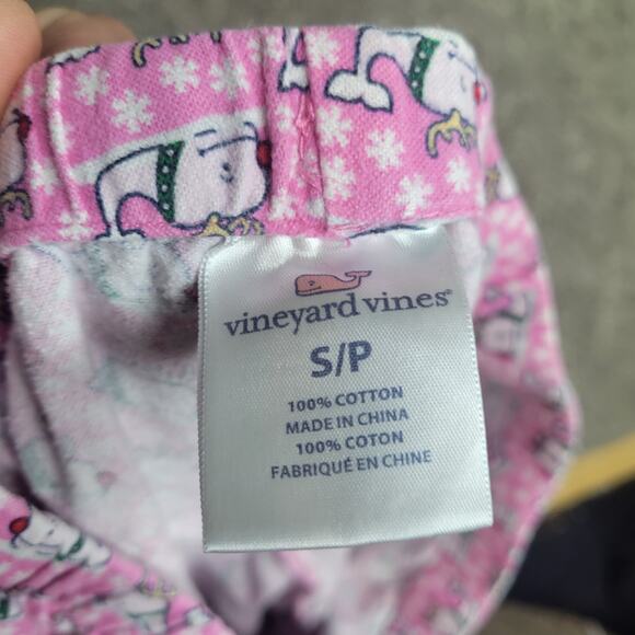 Vineyard Vines Christmas Reindeer Whale Pink Flannel Pajamas Size Small - Picture 5 of 5